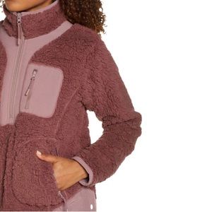 ZELLA Burgundy Mix It Up Sherpa Bomber Jacket Half Zip Zippered Pockets Sz XL